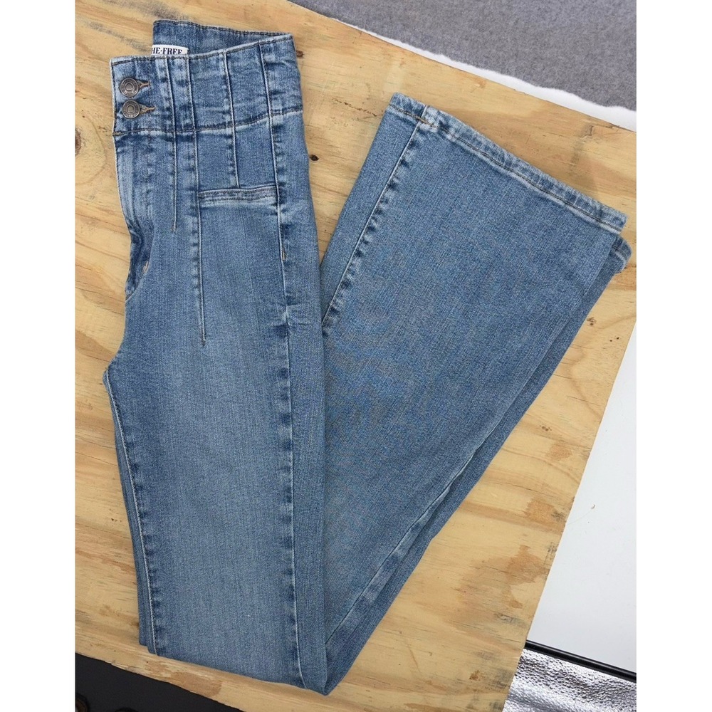 Free People We The Free Jeans 25 Blue Jayde High Rise Flare Slim Stretch Denim